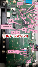 SONY 32W512D board voltage details